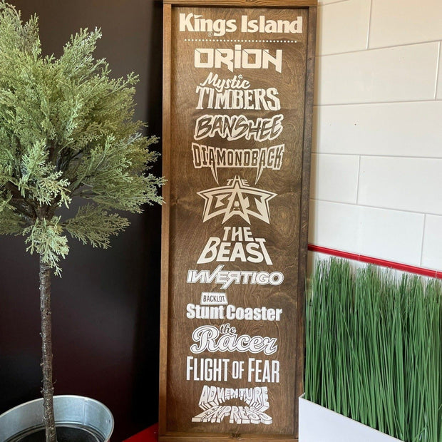 Kings Island Ride Logo Stained Wood Sign